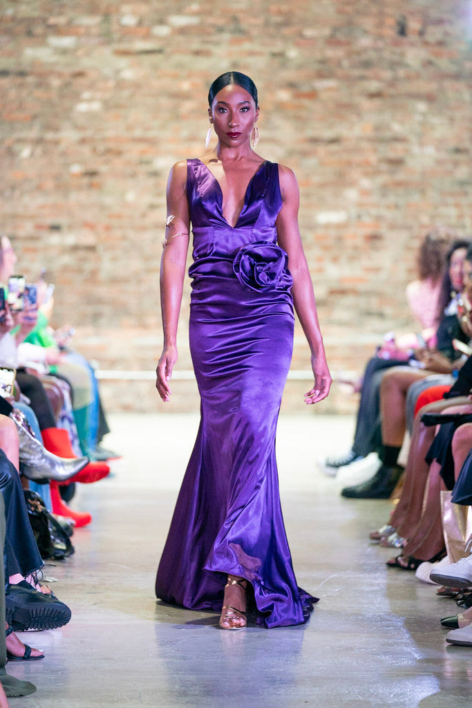 ANTHOS - Purple Halter Floral Applique Dress