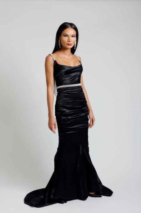 EMERGE - Black Pearl Trim Mermaid Dress