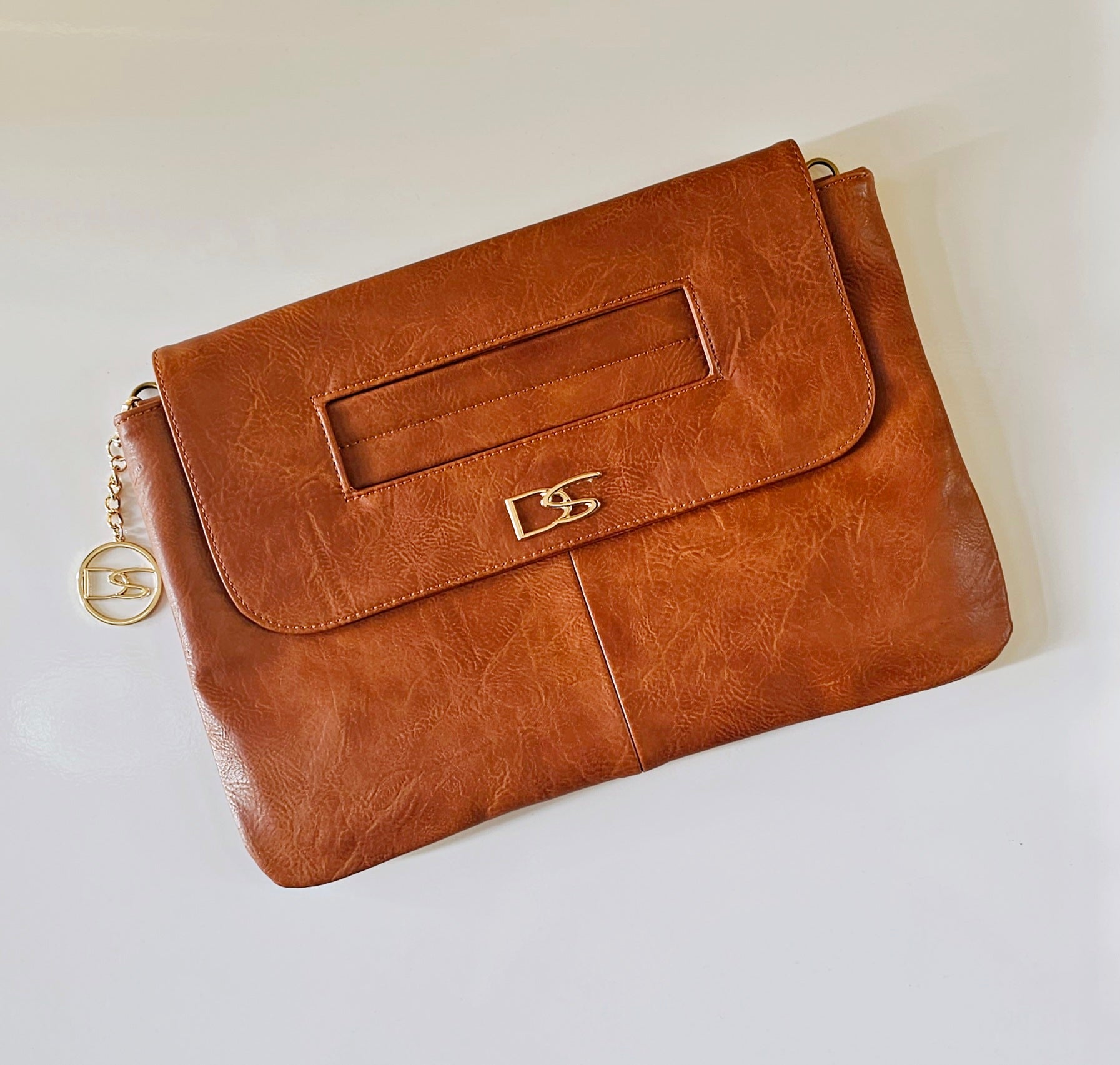 Dell Scott Collection - Tan Leather Logo Clutch