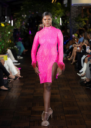 CARNIVALE - Pink Diamond Sequin Feather Dress