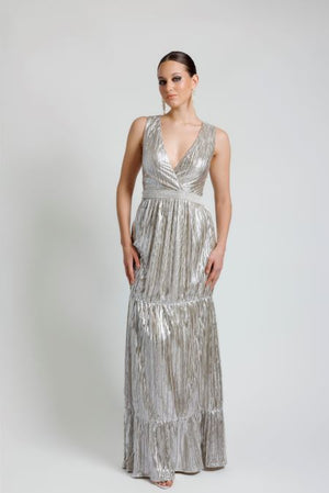 EMERGE - Champagne Foiled Metallic Dress