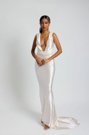 ivory pearl dress Ivory Backless Maxi Dress - Pearl Wedding Dress - Lace-Up Gown