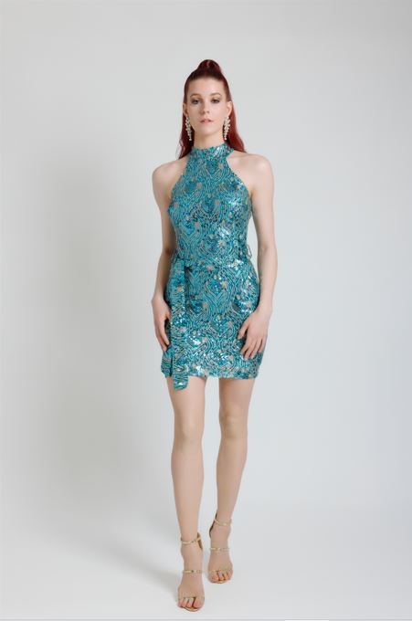 EMERGE - Teal Sequin Halter Dress Dell Scott Collection EMERGE - Teal Sequin Halter Dress Dell Scott Collection