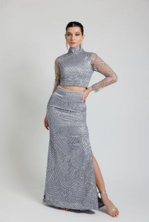 EMERGE - Alloy Sequin Mesh Cropped 2pc Skirt Set