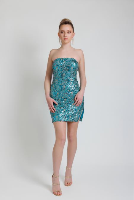 EMERGE - Teal Sequin Strapless Dress Dell Scott Collection EMERGE - Teal Sequin Strapless Dress Dell Scott Collection