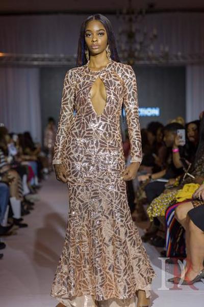 MIRAGE-Netted Sequin Gown