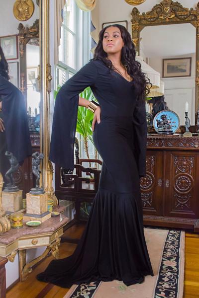 MIDNIGHT- Black Flared Slit Sleeve Dress Dell Scott Collection MIDNIGHT- Black Flared Slit Sleeve Dress Dell Scott Collection