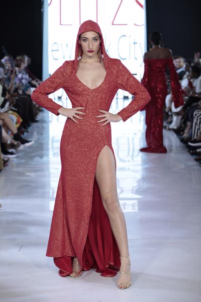 SIREN - Red Sparkle Knit Hooded Gown