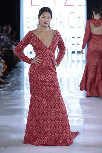 SIREN - Red/Gold Knit Chain Accented Gown